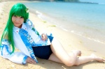 beach cosplay detached_sleeves green_hair kochiya_sanae lenfried ocean one-piece_swimsuit school_swimsuit swimsuit touhou rating:Safe score:0 user:nil!