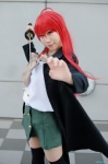 ahoge cosplay katana miniskirt red_hair sailor_uniform saki school_uniform shakugan_no_shana shana skirt sword thighhighs trench_coat zettai_ryouiki rating:Safe score:0 user:nil!