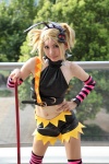 blonde_hair collar cosplay croptop detached_sleeves head_wings kagamine_len michiko pitchfork pretty_panties_akuma_rin_(vocaloid) shorts spikes striped thighhighs vocaloid rating:Safe score:0 user:pixymisa