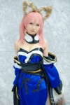 animal_ears caster cosplay detached_sleeves dress fate/extra fate/series fox_ears fox_tail pink_hair seri rating:Safe score:0 user:pixymisa