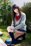 blouse bookbag cardigan funaoka_saki kneesocks pleated_skirt school_uniform skirt sock_pull rating:Safe score:1 user:nil!