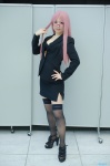 blazer bra cleavage cosplay glasses looking_over_glasses megurine_luka miniskirt natsume_maino pantyhose pink_hair skirt thighhighs vocaloid zettai_ryouiki rating:Safe score:2 user:nil!