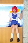 antenna_hair bows cosplay kagami_sumika muv-luv pleated_skirt red_hair school_uniform skirt socks yae_maiko rating:Safe score:2 user:pixymisa