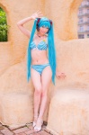 aqua_hair bikini cleavage cosplay hatsune_miku headset mashiro_yuki project_diva swimsuit twintails vocaloid rating:Safe score:0 user:nil!