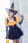 corset cosplay detached_sleeves dress fishnet_pantyhose narihara_riku necklace original pantyhose pumpkin wand witch witch_hat rating:Safe score:0 user:pixymisa