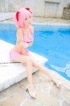 bikini_top cleavage cosplay hair_ribbons kaname_madoka mashiro_yuki miniskirt pink_hair pool puella_magi_madoka_magica skirt swimsuit twintails rating:Safe score:0 user:nil!