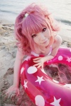 anya_alstreim beach cleavage code_geass cosplay croptop hairband ocean panties pink_hair striped tatsuki rating:Safe score:1 user:nil!