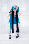 aqua_eyes aqua_hair boa chamu cosplay dress gloves hairbow hatsune_miku necklace striped thighhighs twintails vocaloid rating:Safe score:0 user:pixymisa
