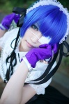 apron blue_hair cosplay eyepatch gloves handcuffs ikkitousen iori maid maid_uniform ryomou_shimei rating:Safe score:0 user:DarkSSA