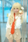 blonde_hair blouse cosplay original saeki_sae shorts thighhighs tie twintails rating:Safe score:0 user:nil!