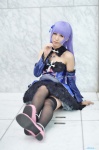 aikatsu! black_legwear corset cosplay detached_sleeves hikami_sumire miniskirt pantyhose purple_hair sheer_legwear shizuuka skirt thighhighs zettai_ryouiki rating:Safe score:0 user:nil!