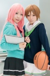 aida_riko basketball blouse bowtie cosplay emo kuroko_no_basuke momoi_satsuki pink_hair pleated_skirt scarf senya skirt sweater whistle rating:Safe score:0 user:pixymisa