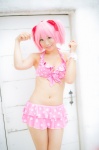 bikini_top cosplay hair_ribbons kaname_madoka mashiro_yuki miniskirt pink_hair puella_magi_madoka_magica skirt swimsuit twintails rating:Safe score:0 user:nil!