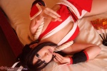 bed cleavage cosplay fan gauntlets hairbow kimono king_of_fighters kunoichi saku shiranui_mai rating:Safe score:0 user:nil!