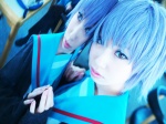 cardigan cosplay komori_shizuku mirror nagato_yuki purple_hair sailor_uniform school_uniform suzumiya_haruhi_no_yuuutsu rating:Safe score:0 user:nil!