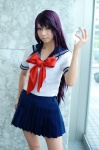 cosplay hazuki_izuna jigoku_sensei_nube kanda_midori pantyhose purple_hair reibaishi_izuna sailor_uniform school_uniform rating:Safe score:2 user:xkaras