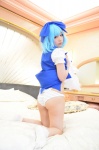 ass bed blouse blue_hair cirno cosplay dress_lift hairbow jumper panties shizuku socks touhou rating:Safe score:3 user:nil!