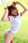 buruma cosplay gym_uniform hairbow hakurei_reimu higurashi_rin kneesocks panties shorts striped touhou rating:Questionable score:2 user:Beako