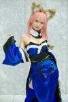 animal_ears caster cosplay detached_sleeves dress fate/extra fate/series fox_ears fox_tail pink_hair seri thighhighs rating:Safe score:1 user:pixymisa