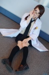 blouse cosplay glasses kneesocks lab_coat original pleated_skirt school_uniform skirt sweater tie twin_braids yuuni rating:Safe score:3 user:nil!