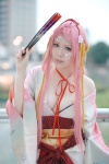 braid cleavage cosplay fan keito kimono obi original pink_eyes pink_hair twintails rating:Safe score:2 user:pixymisa
