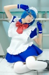 apron blue_hair boots cosplay dress eyepatch gloves hairband handcuffs ikkitousen maid maid_uniform mai_(ii) pantyhose ryomou_shimei thighhighs zettai_ryouiki rating:Safe score:0 user:nil!