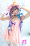 amatsuka_miyu cleavage cosplay dress gloves hat patchouli_knowledge purple_hair thighhighs touhou rating:Safe score:2 user:nil!