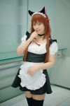 animal_ears apron bell cat_ears choker cosplay dress maid maid_uniform original red_hair thighhighs yuu_(ii) zettai_ryouiki rating:Safe score:0 user:pixymisa