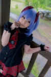 blouse blue_hair bow cosplay croptop lenfried miniskirt remilia_scarlet skirt thighhighs touhou twintails wings zettai_ryouiki rating:Safe score:1 user:nil!