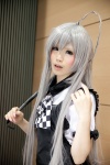 ahoge antenna_hair apron blouse cosplay crowbar haiyore!_nyaruko-san kurasaka_kururu nyaruko silver_hair rating:Safe score:0 user:pixymisa
