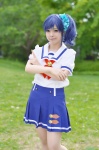 blue_hair cosplay hazuki_riko kiriya_aoi pantyhose pleated_skirt sailor_uniform school_uniform sheer_legwear side_ponytail skirt rating:Safe score:0 user:nil!