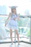 animal_ears bakemonogatari cat_ears cosplay dress hanekawa_tsubasa mikiko silver_hair rating:Safe score:1 user:nil!