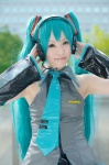 aqua_hair asanagi_rin blouse cosplay detached_sleeves hatsune_miku headset pleated_skirt skirt tie twintails vocaloid rating:Safe score:0 user:nil!