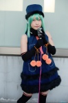 aqua_hair cosplay detached_sleeves dress hasui_yuuri hatsune_miku headset microphone project_diva thighhighs top_hat twintails vocaloid zettai_ryouiki rating:Safe score:0 user:nil!