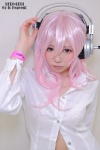 blouse cosplay headphones natsumi_(ii) nitro_super_sonic pink_eyes pink_hair super_soniko rating:Safe score:1 user:pixymisa