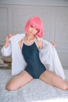 cosplay dress_shirt mike momo_velia_deviluke open_clothes pink_hair school_swimsuit shinkon_keikaku swimsuit to_love-ru rating:Safe score:1 user:nil!