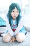 cosplay green_hair kneesocks pantyhose pleated_skirt sailor_uniform satsuki_ui school_uniform sheer_legwear skirt suzumiya_haruhi_no_yuuutsu tsuruya rating:Safe score:0 user:nil!