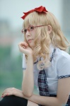 blonde_hair blouse cosplay gitsukasa glasses hairbow original pleated_skirt school_uniform skirt thighhighs zettai_ryouiki rating:Safe score:3 user:nil!