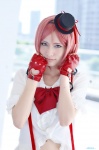 blouse cosplay croptop fingerless_gloves gloves haku love_live!_school_idol_project nishikino_maki red_hair suspenders top_hat rating:Safe score:1 user:nil!