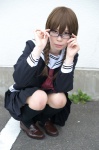 biko_mio cosplay durarara!! glasses kneesocks orihara_kururi pleated_skirt sailor_uniform school_uniform skirt twin_braids rating:Safe score:0 user:nil!