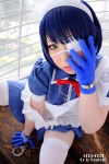 apron blue_eyes blue_hair bowtie cosplay dress eyepatch gloves hairband handcuffs ikkitousen maid maid_uniform ryomou_shimei ryo_(v) thighhighs zettai_ryouiki rating:Safe score:0 user:pixymisa