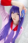 bakemonogatari blouse cosplay hiokichi purple_eyes purple_hair senjougahara_hitagi tie rating:Safe score:0 user:pixymisa