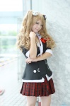 blonde_hair blouse cardigan choker cosplay danganronpa enoshima_junko pantyhose pleated_skirt ruki_(ii) school_uniform sheer_legwear skirt twintails rating:Safe score:0 user:nil!