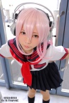 cosplay headphones kneesocks natsumi_(ii) nitro_super_sonic pink_hair pleated_skirt sailor_uniform school_uniform skirt super_soniko rating:Safe score:1 user:nil!