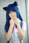 animal_ears bell blouse blue_hair bow cat_ears cosplay furude_rika higurashi_no_naku_koro_ni nanaki pink_eyes suspenders rating:Safe score:1 user:pixymisa