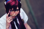 blouse cosplay glasses hairband houtou_singi makinami_mari_illustrious neon_genesis_evangelion rebuild_of_evangelion red_hair school_uniform tie twintails rating:Safe score:2 user:xkaras