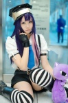 boots cosplay croptop fingerless_gloves gloves kotori multi-colored_hair panty_&_stocking_with_garterbelt police_hat shorts stocking_(psg) striped stuffed_animal suspenders thighhighs rating:Safe score:4 user:nil!