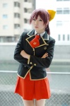 baka_to_test_to_shoukanjuu blazer blouse cosplay hairbow hana_(ii) pleated_skirt ponytail red_hair school_uniform shimada_minami skirt rating:Safe score:1 user:nil!