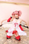 babydoll bed cosplay detached_sleeves garter_belt hair_ribbons hanamura_misaki kaname_madoka leash panties pink_hair puella_magi_madoka_magica thighhighs twintails rating:Safe score:0 user:nil!