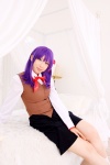 bed blouse cosplay fate/series fate/stay_night hair_ribbons matou_sakura purple_hair sachi_budou school_uniform skirt vest rating:Safe score:0 user:nil!